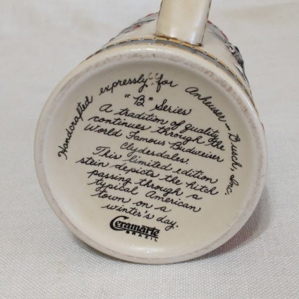 BEER STEIN 1986 BUDWEISER - Mug B Series Clydesdale Town Holiday Ceramar… - Picture 4 of 4